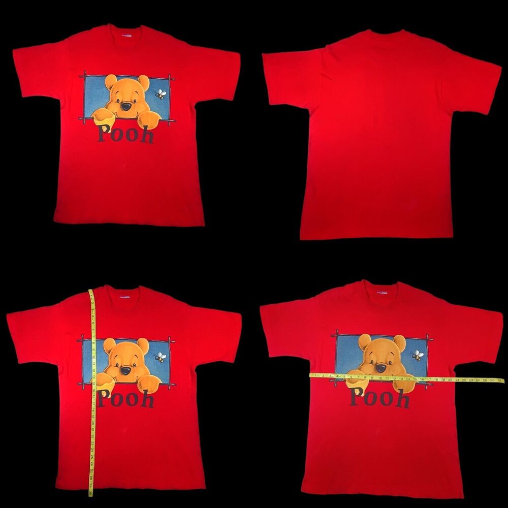 90s Vintage Winnie Pooh Disney Single Stitch Red T Shirt Sz L Kid Core Nostalgia